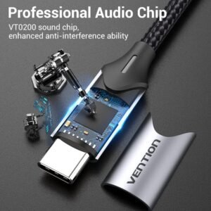 Vention 0.3M USB-C to Dual 3.5mm Audio & Microphone Splitter Adapter – Male to 2 Female Jacks-Gray