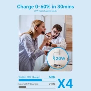 Vention 20W 1-Port USB-C GaN Charger EU-Plug-Black