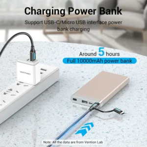 Vention 1.5M Dual-Head Charging Cable – USB-A to USB-C & Micro USB, 3A Fast Charging, Sleek Black