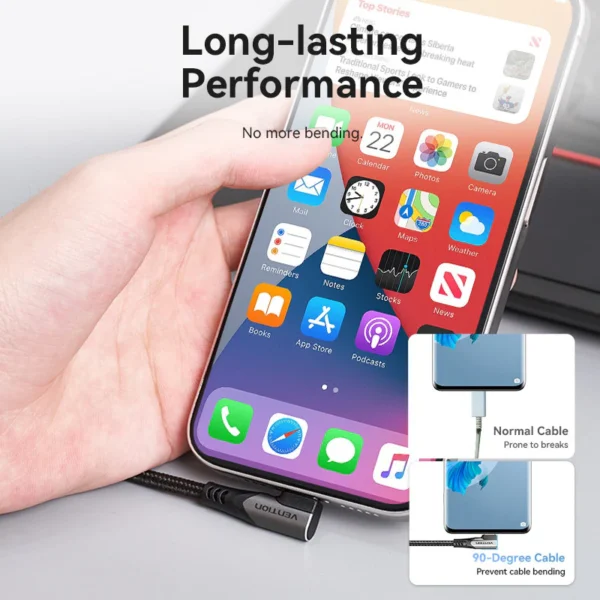 Vention 2M USB 2.0 Type-C to Type-C Right-Angle 3A Charging Cable with Aluminum Alloy Housing-Black - Image 6