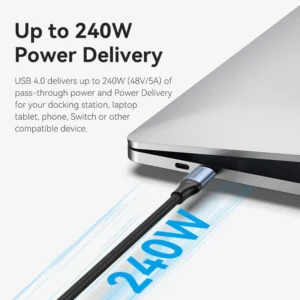 Vention 1M USB 4.0 240W PD Cable – Type-C to Type-C, Braided Cotton Design with Aluminum Alloy Ends