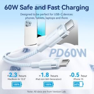 Vention 1M 3A USB 2.0 Type-C to Type-C Charging Cable with Durable Aluminum Alloy Housings-White