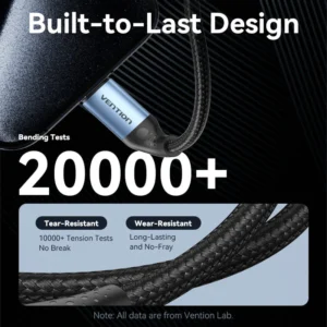 Vention 2M USB 2.0 Type-C to Type-C Cable – 240W Power Delivery- Aluminum Alloy Type Cable -Black