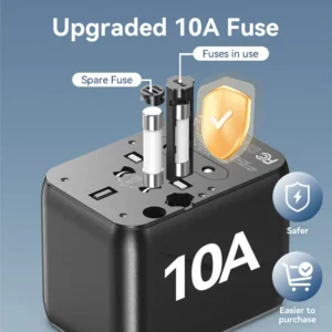 Vention Universal Travel Adapter – 3-Port USB (1x USB-C + 2x USB-A) with 20W/18W/18W Output, Black