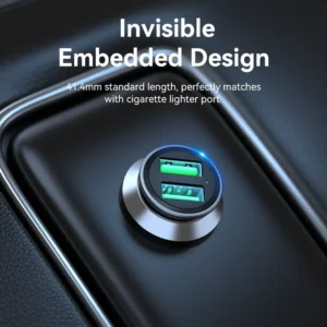 Vention Compact Dual USB-A Car Charger – Fast 18W Dual Charging in a Sleek Gray Aluminum Body