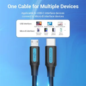 Vention 1M USB 2.0 Type-C to Micro-B Male Cable, 2A Charging-Black