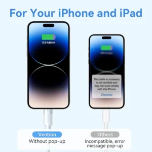 Vention 2M USB 2.0 Type-A to Lightning Male Cable with Aluminum Alloy Housing, 2.4A Fast Charge-White