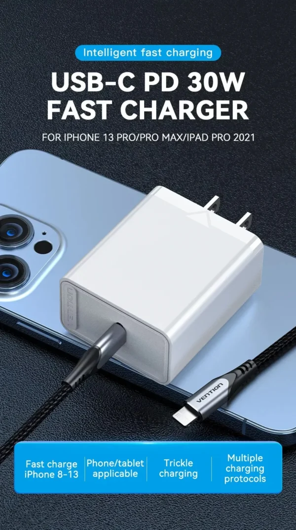 Vention 20W USB-C Single Port Wall Charger–US Plug White - Image 7