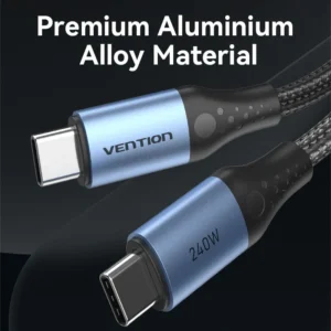 Vention 2M USB 2.0 Type-C to Type-C Cable – 240W Power Delivery- Aluminum Alloy Type Cable -Black