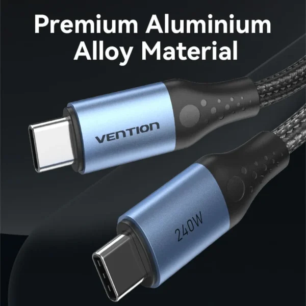 Vention 2M USB 2.0 Type-C to Type-C Cable – 240W Power Delivery- Aluminum Alloy Type Cable -Black - Image 7