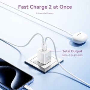 Vention 30W GaN Fast Charger–2-Port USB-C + USB-A, EU Plug, White