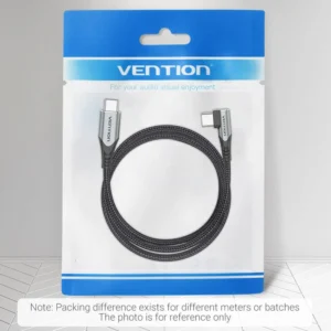 Vention 1M 5A Right-Angled USB 2.0 Type-C to Type-C Cable – Aluminum Housing, Gray