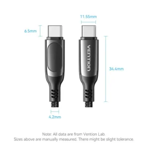 Vention 1.2M USB-C to USB-C 5A Charging Cable – Braided with LED Display & Zinc Alloy Housing-Black