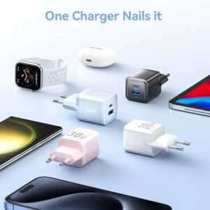 Vention 30W GaN Fast Charger–2-Port USB-C + USB-A, EU Plug, White