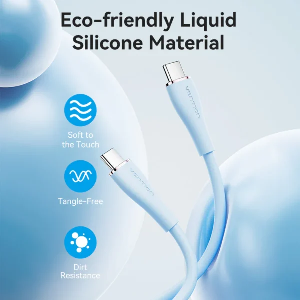 Vention 1.5M USB 2.0 Type-C to Dual Type-C Male Silicone Cable, 5A High Current-White - Image 8