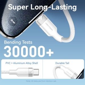 Vention 2M 6A USB 2.0 A Male to USB-C Male Cable – Aluminum Alloy Casing-White