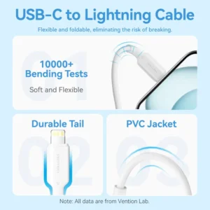 Vention 20W USB-C GaN Wall Charger EU-Plug with 1M USB-C to Lightning Cable – White, Single Port