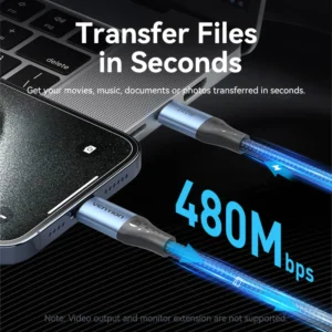 Vention 2M USB 2.0 Type-C to Type-C Cable – 240W Power Delivery- Aluminum Alloy Type Cable -Black