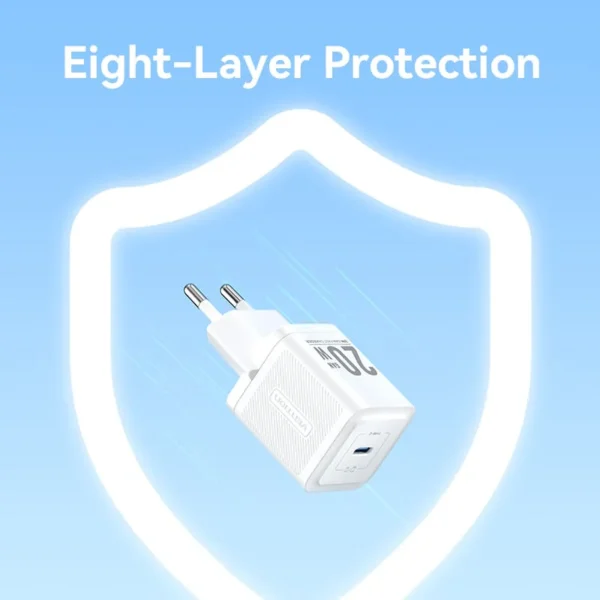 Vention 20W 1-Port USB-C GaN Charger EU-Plug-White - Image 9