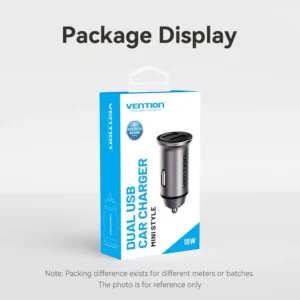 Vention Compact Dual USB-A Car Charger – Fast 18W Dual Charging in a Sleek Gray Aluminum Body