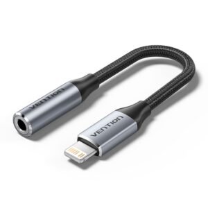 Vention Cotton-Braided Lightning to 3.5mm Audio Jack Adapter – Aluminum Alloy Connector-Gray