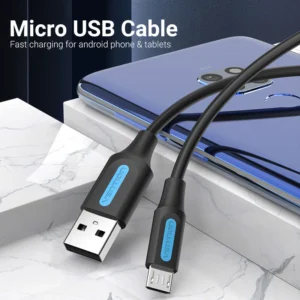 Vention 0.5M USB 2.0 A to Micro-B Male Cable, 3A Fast Charging – Black