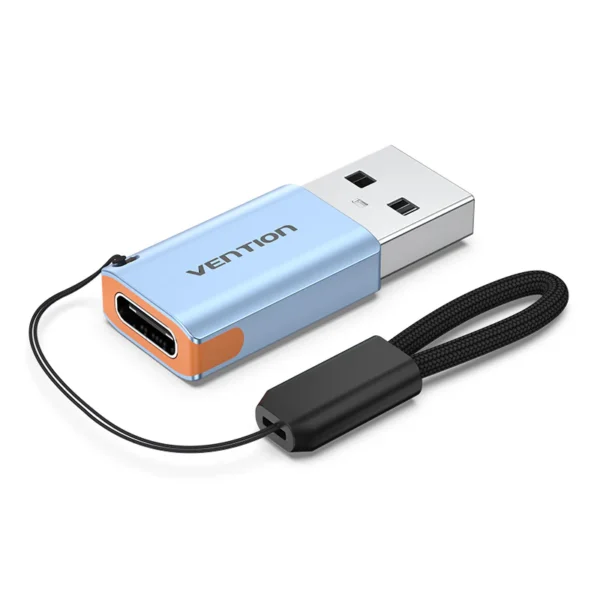 Vention USB 3.1 Type-A Male to USB-C Female Adapter with Lanyard – Gray Aluminum Alloy