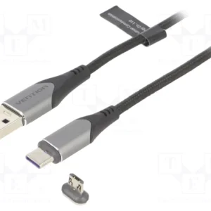 Vention 0.5M 5A Magnetic Charging Cable, USB-A to Micro-B & USB-C TwinMag, Gray Metal