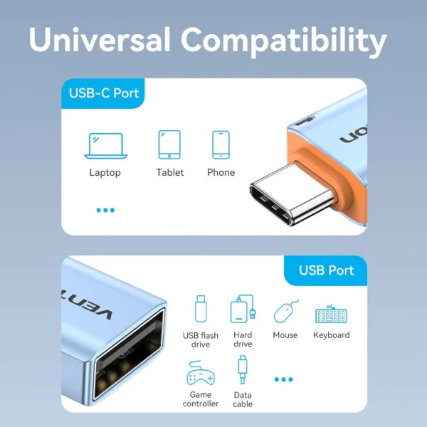 Vention USB-C Male to USB-A Female OTG Adapter with Lanyard – Aluminum Alloy Design - Image 10