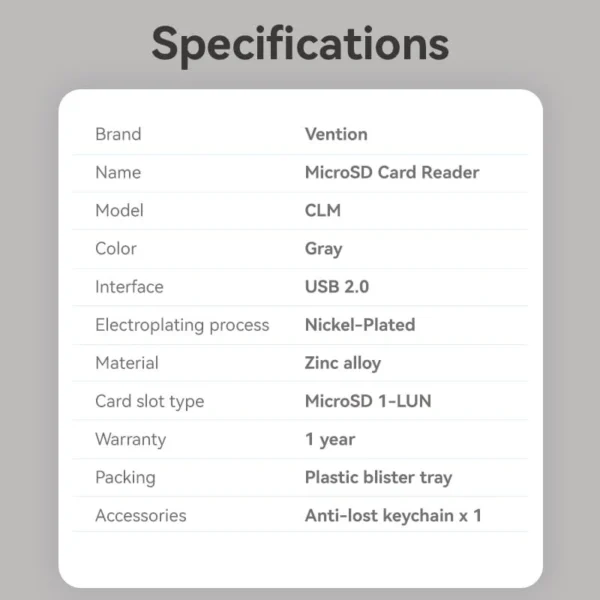 Vention Type-C MicroSD Card Reader – Gray Zinc Alloy-Gray - Image 11
