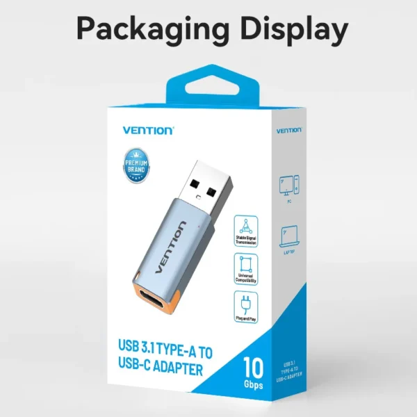 Vention USB 3.1 Type-A Male to USB-C Female Adapter with Lanyard – Gray Aluminum Alloy - Image 12