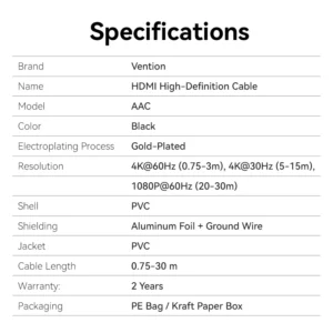 Vention 1.5M 4K@60Hz High-Speed HDMI Connection Cable-Black