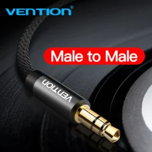 Vention 0.5M Durable 3.5mm Dual Jack Fabric AUX Link Cable-Black
