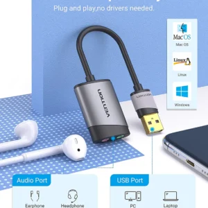 Vention 0.15 Durable Compact USB Audio Adapter – Gray Alloy