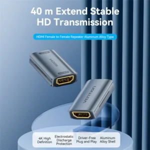 Vention Premium HDMI Coupler with Signal Amplification – Gray Alloy
