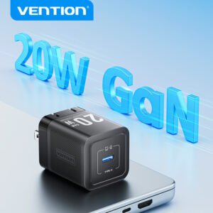 Vention 20W USB-C GaN Charger – UK Plug- Black