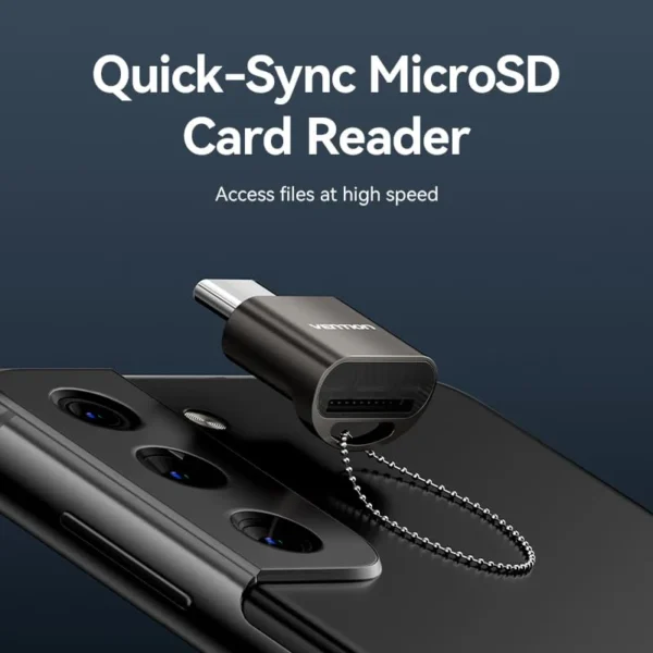 Vention Type-C MicroSD Card Reader – Gray Zinc Alloy-Gray - Image 2