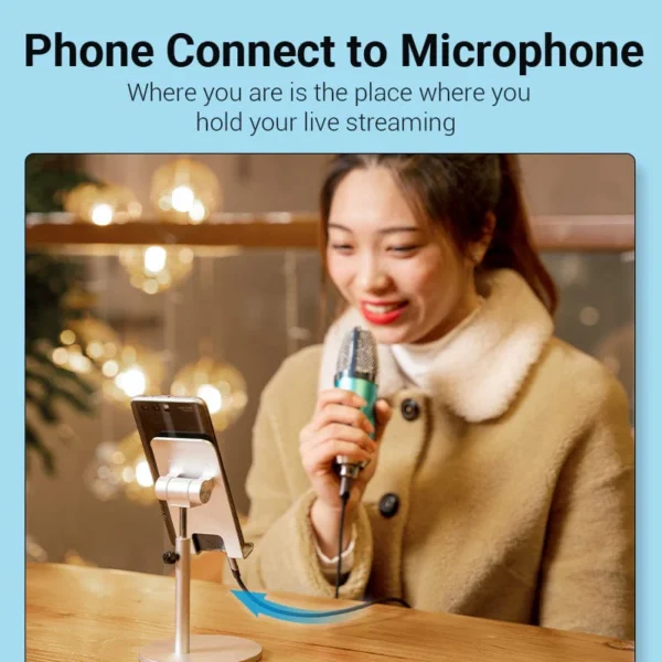 Vention 2M Micro USB to 3.5mm Audio Jack Adapter – Hi-Fi Mic & Karaoke Cable for Android Device-Blacks - Image 2