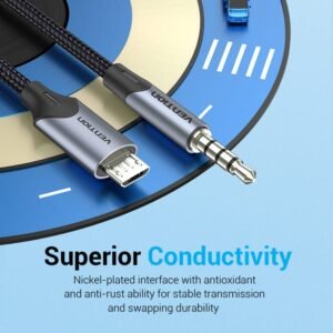 Vention 2M Micro USB to 3.5mm Audio Jack Adapter – Hi-Fi Mic & Karaoke Cable for Android Device-Blacks