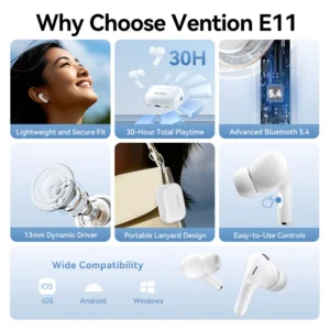 Vention TWS Bluetooth Earbuds - White