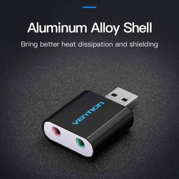 Vention Compact Metal USB Sound Card – Black Shell - Image 3