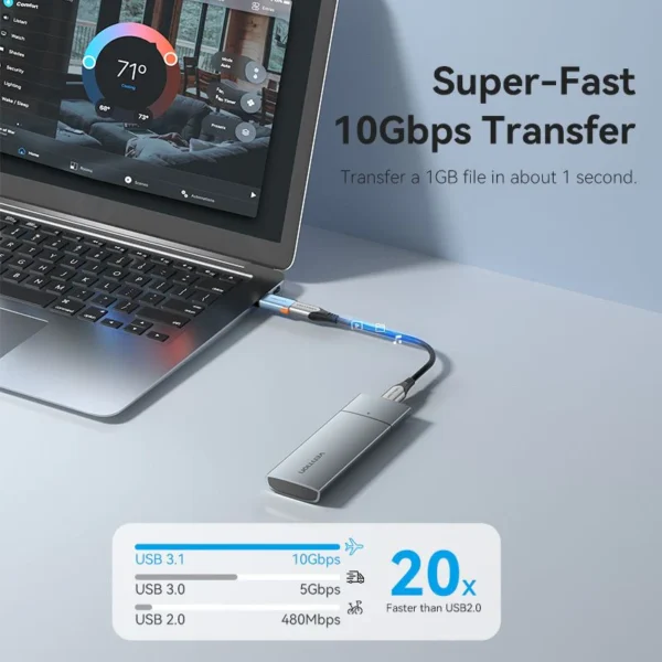 Vention USB 3.1 Type-A Male to USB-C Female Adapter with Lanyard – Gray Aluminum Alloy - Image 3