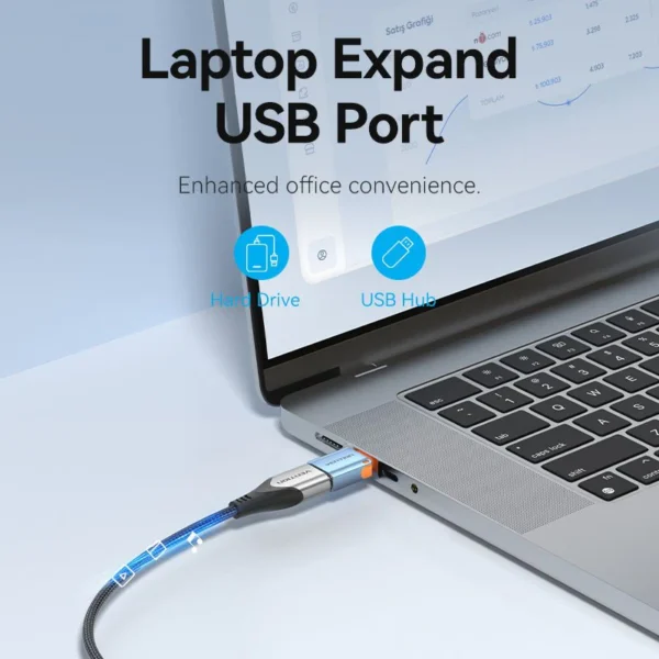 Vention USB-C Male to USB-A Female OTG Adapter with Lanyard – Aluminum Alloy Design - Image 4
