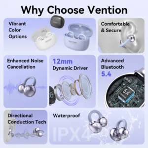Vention EchoClip A1 Open-Ear Earbuds – Black