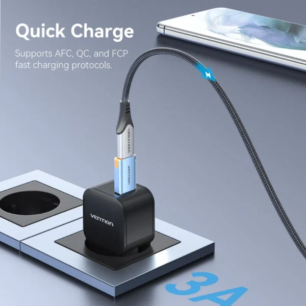 Vention USB 3.1 Type-A Male to USB-C Female Adapter with Lanyard – Gray Aluminum Alloy - Image 4
