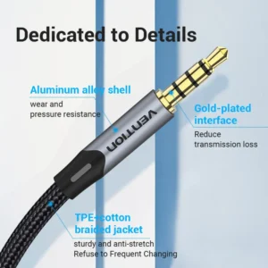 Vention 0.5M Dual 3.5mm Jack Audio Connector Cable-Gray