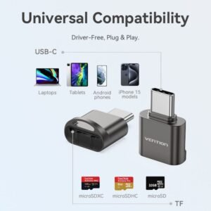 Vention Type-C MicroSD Card Reader – Gray Zinc Alloy-Gray