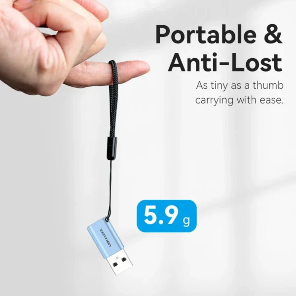 Vention USB 3.1 Type-A Male to USB-C Female Adapter with Lanyard – Gray Aluminum Alloy - Image 7