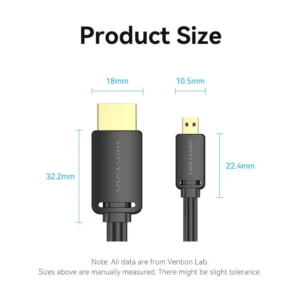 Vention 1.5M HDMI-D Male to HDMI-A Male 4K HD High-Speed Cable-Black